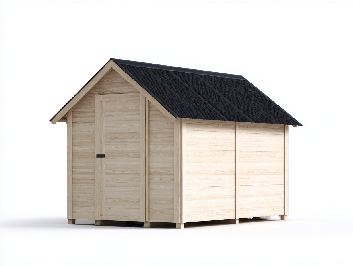 Casetta da giardino - legno-metallo - 275x195x232 cm - legno chiaro-nero - stile scandinavo
