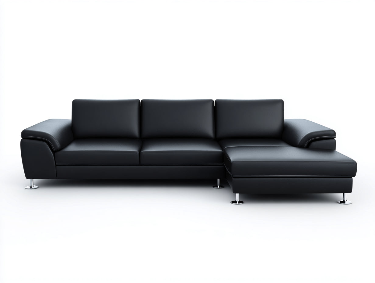 Divano angolare-Similpelle-Metallo-270x156x84 cm-Nero-Cromo-Moderno