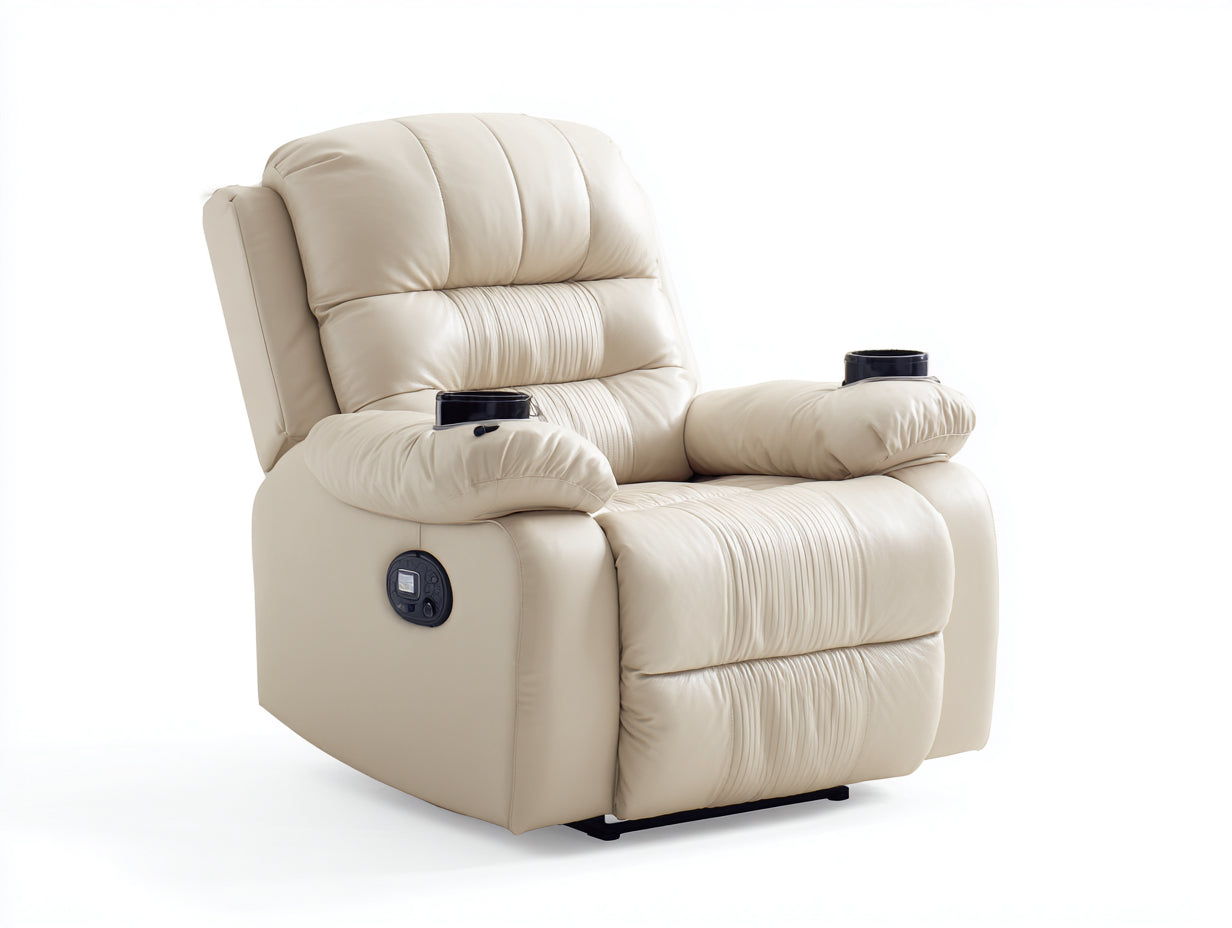 Poltrona reclinabile-Similpelle-Metallo-88x97x108 cm-Avorio-Moderno relax