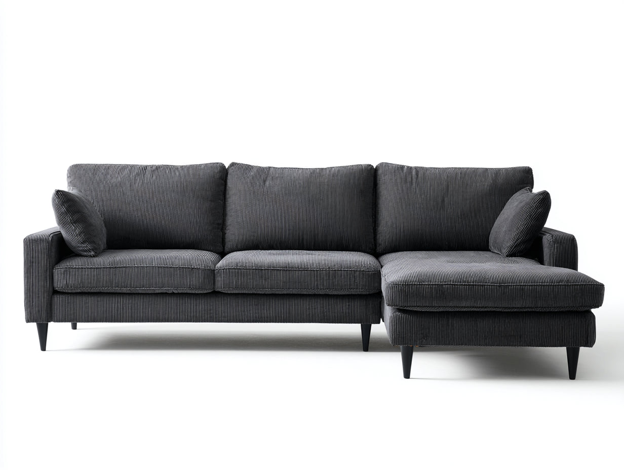 Divano angolare-Velluto a coste-Metallo-290x165x84 cm-Grigio antracite-Nero-Moderno