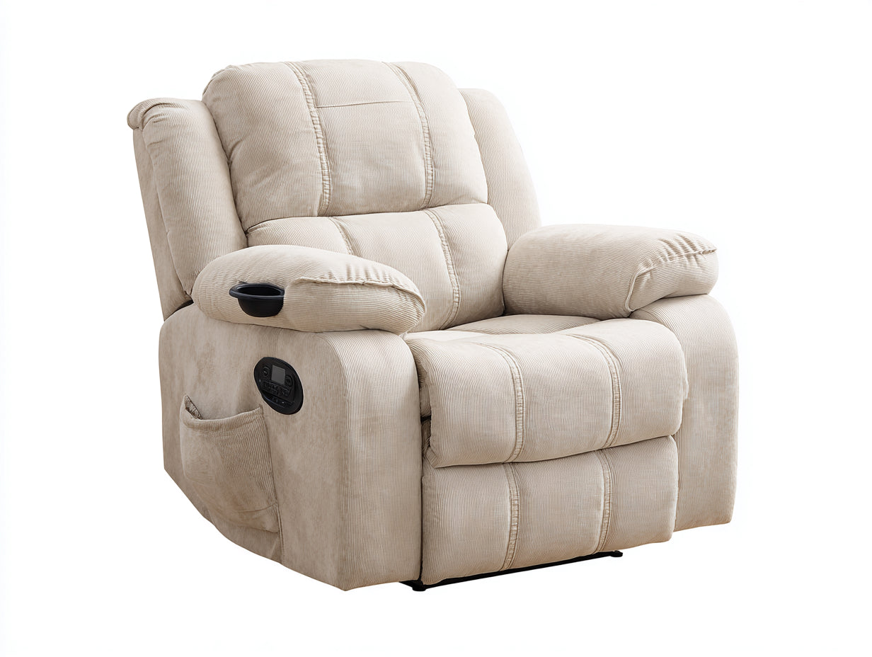 Poltrona reclinabile-Velluto a coste-Metallo-90x97x109 cm-Crema-Classico comfort