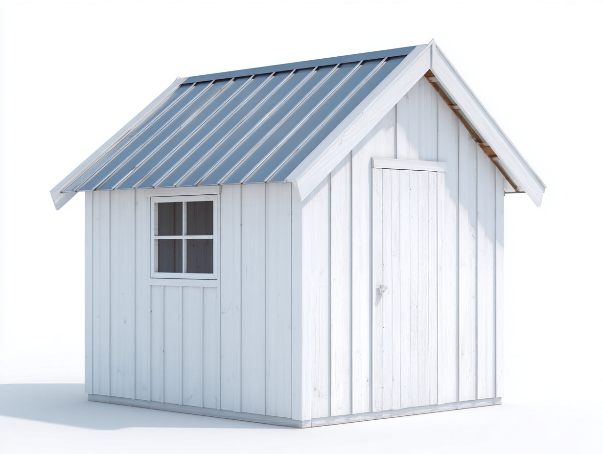 Casetta da giardino - legno-metallo-vetro - 230x185x240 cm - bianco-grigio azzurro - stile cottage luminoso