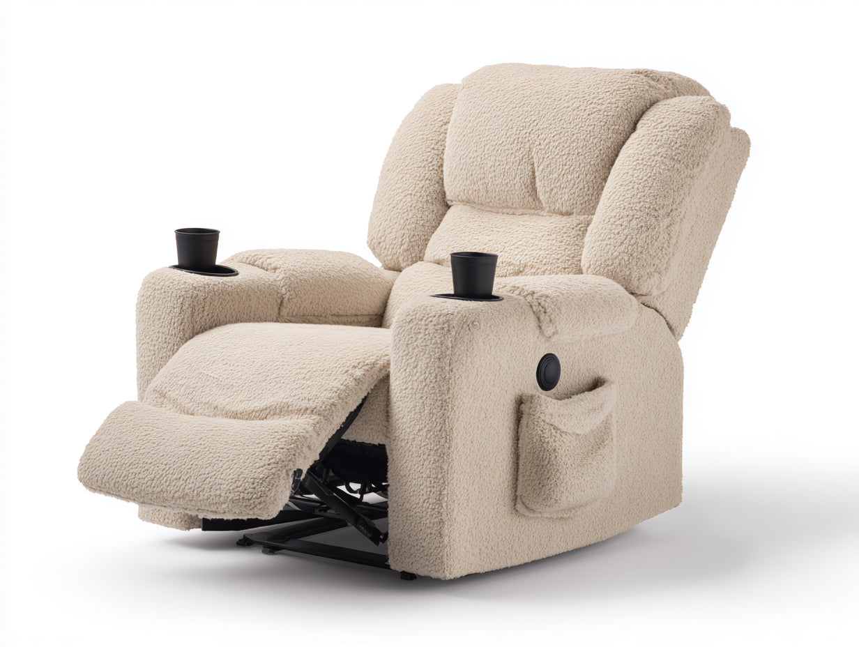 Poltrona reclinabile-Tessuto sherpa-Metallo-92x99x110 cm-Beige-Relax morbido